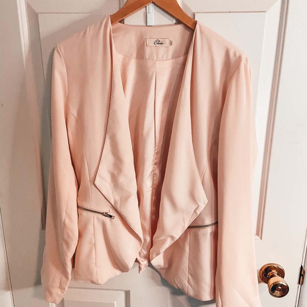 Pale pink open front blazer
